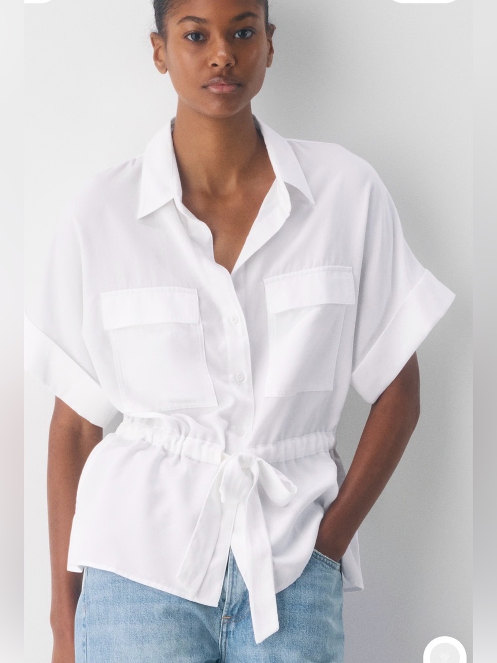 Aritzia Babaton Garner Half Sleeve Button Down White Shirt NWT